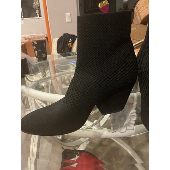 Eileen Fisher Women's Size 6.5 Dahlia Black Mesh Knit Sock Booties Pull On Heels - Picture 1 of 10